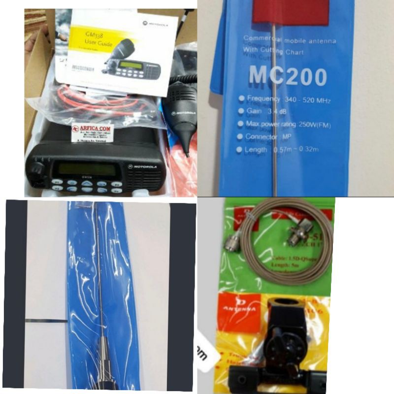 PAKET RIG MOTOROLA GM 338 UHF 403-470MHZ PLUS ANTENA SKY MC200 KABEL TEPLON BREKET BAGASI