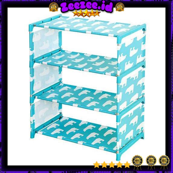 Rak Sepatu 4 Susun DIY Motif Beruang - LYJ - Blue