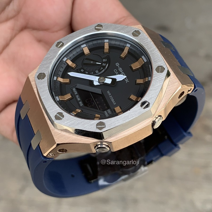 Gshock GA2100 Original Custom AP Rosegold Rubber Blue