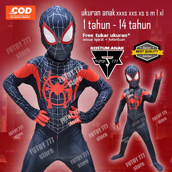 KOSTUM SPIDERMAN COSTUME MILES MORALES KOSTUM ANAK SPIDERMAN BAJU SPIDERMAN ANAK IMPOR MARVEL