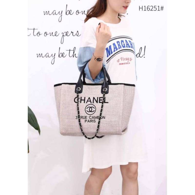 chanel canvas deauville tote