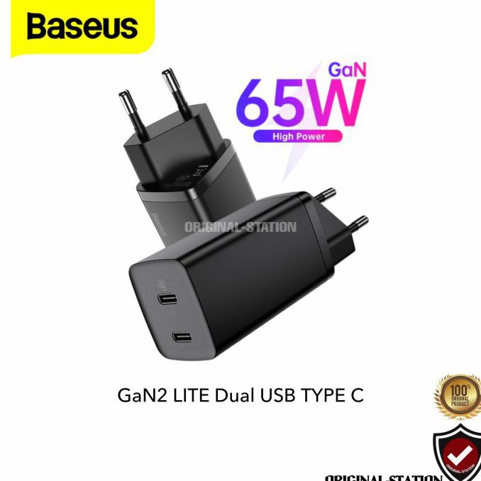 Jual Baseus Adaptor Charger GaN2 Lite 65W DUAL TYPE C Port PD Fast