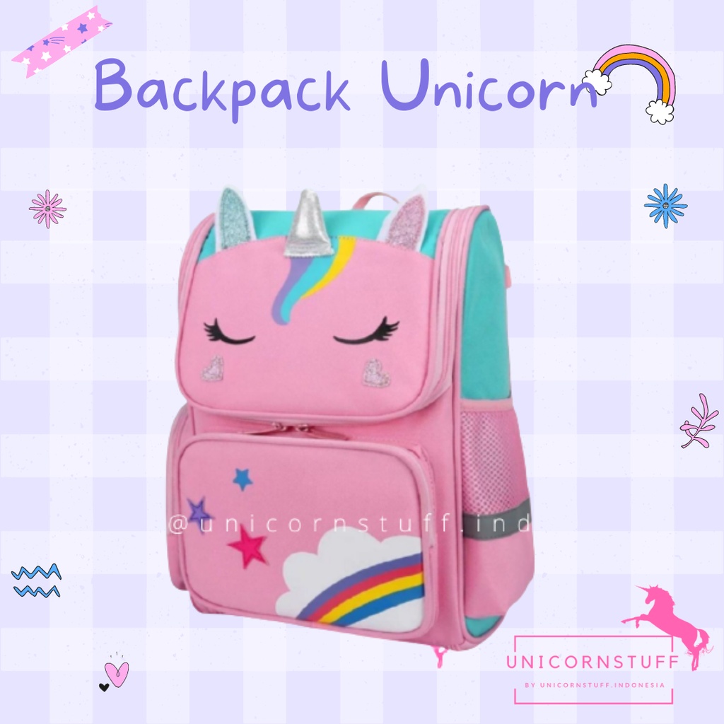 Tas Ransel Sekolah Unicorn Backpack Anak Perempuan Princess Besar Cewek Kado Ulang Tahun Birthday SD Pink Lucu