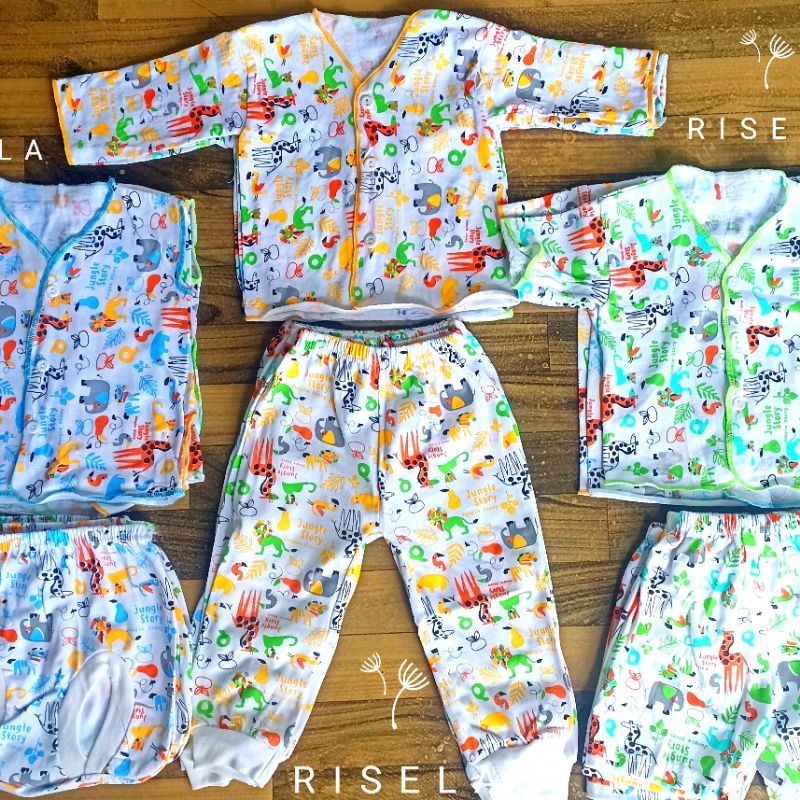 6 pcs (3 stel) baju bayi baru lahir motif lucu