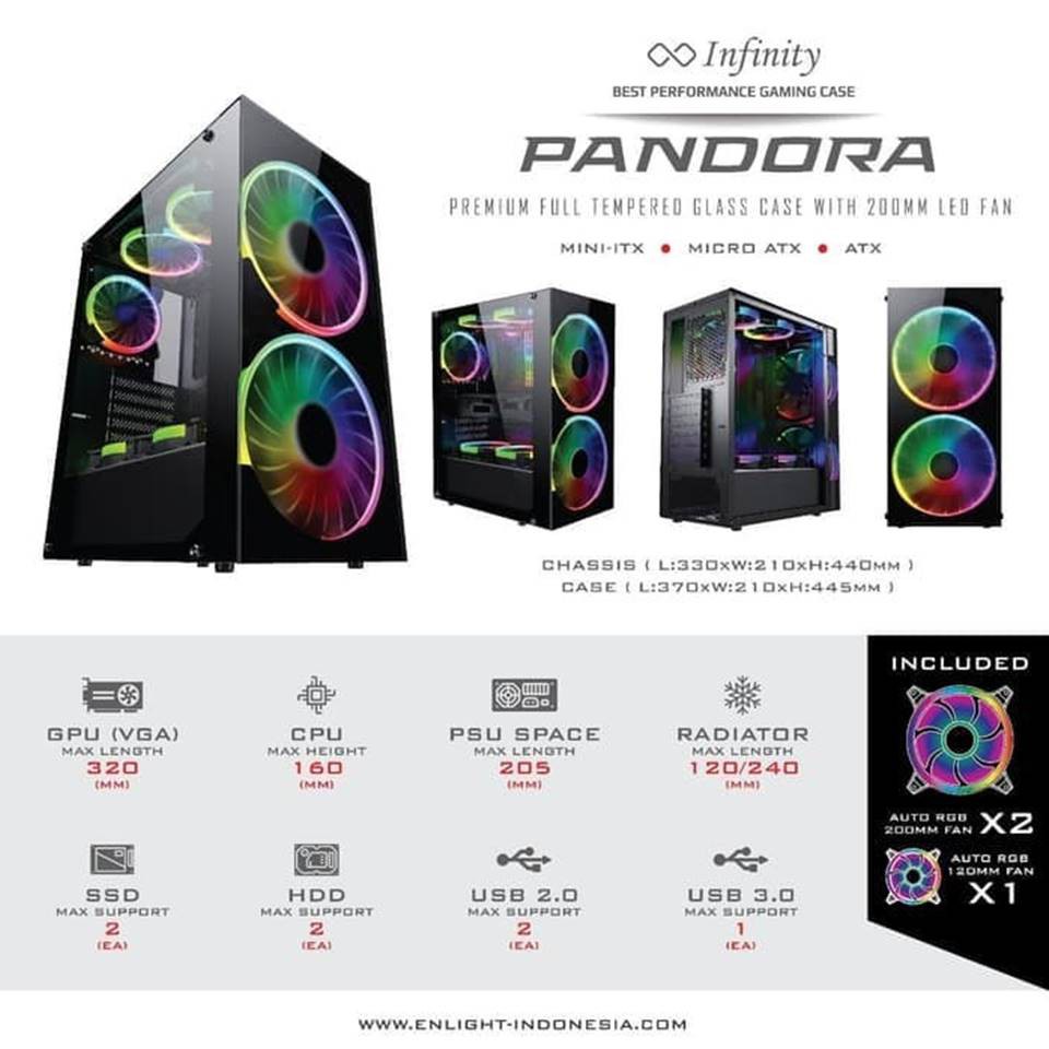 CASING INFINITY PANDORA (3 SIDE TEMPERED GLASS DESIGN)