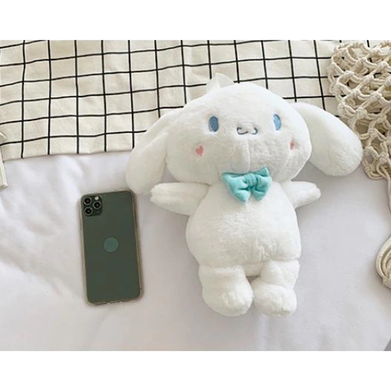 Tas ransel bulu Kawaii My Melody Cinnamoroll Sanrio Boneka Lucu Kartun Mewah Ransel Anime Mainan Lembut untuk Anak Perempuan Boneka Mainan Lembut Gif