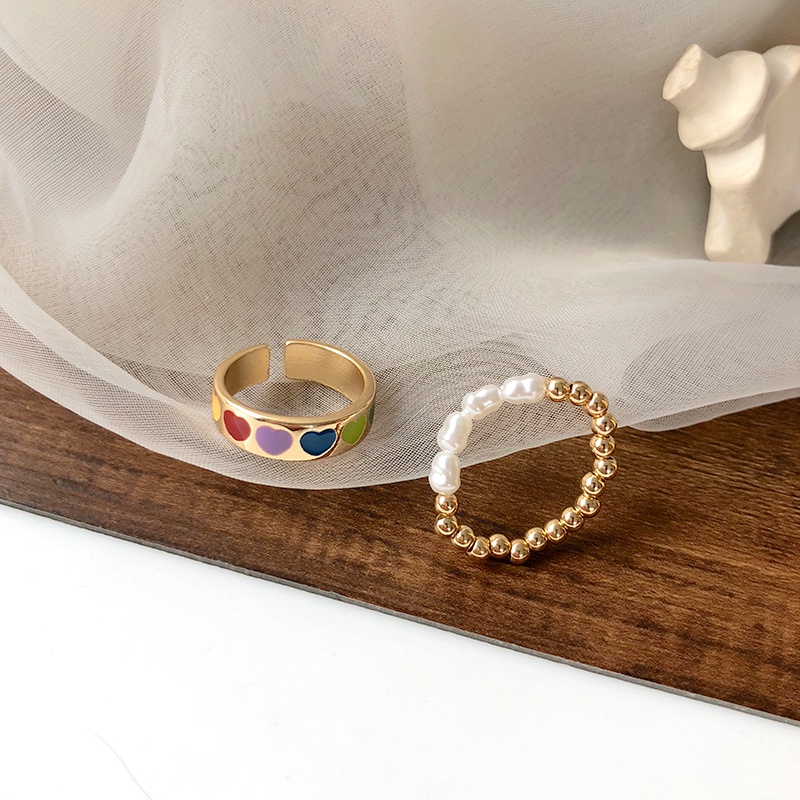 Cincin Model Terbuka Desain Hati Warna-Warni