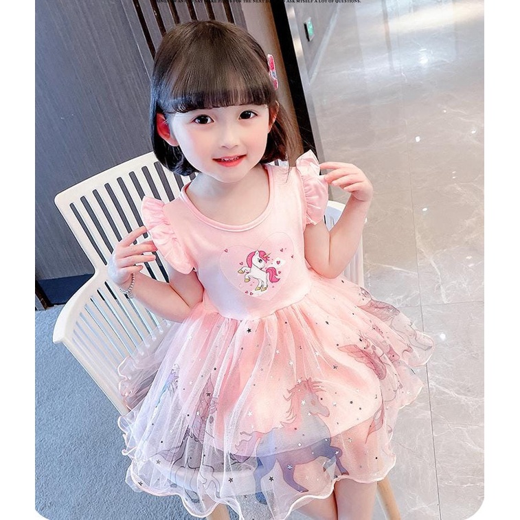 UNICORN GALAXY DRESS BAJU DRES ANAK PEREMPUAN KOREA IMPORT DAILY OUTFIT GAUN ANAK LUCU