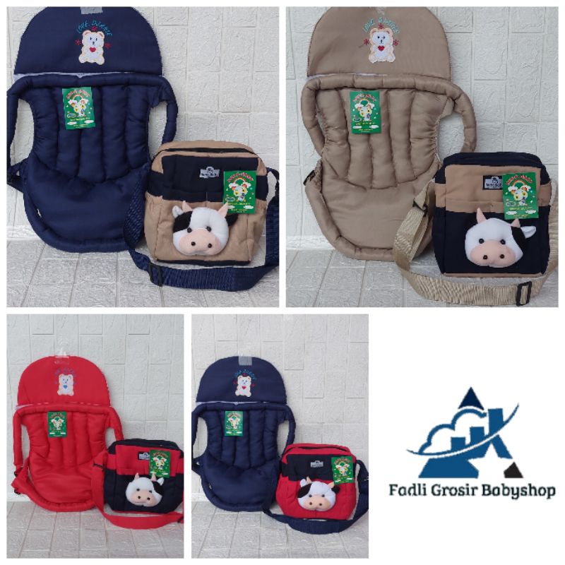 Paket Hemat (2 in 1) Tas Bayi Boneka Sapi Dan Gendongan Bayi DepanTopi Bordir