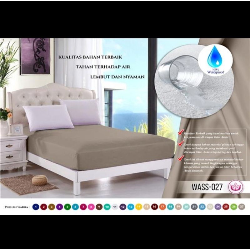 Sprei Waterproof 100x200 Anti Air Kualitas Premium Tersedia Pilihan Tinggi Kasur/Karet 20 CM, 30 CM, 40 CM Bahan Import-Khaki