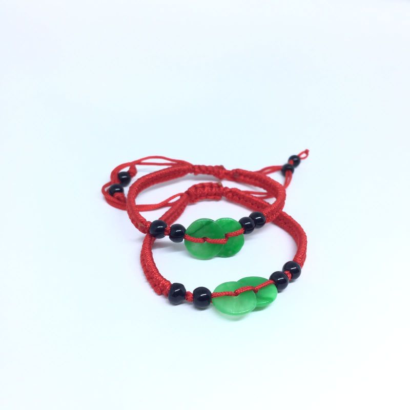 Gelang Giok Keberuntungan Pria Wanita fengshui Giok Burma cina Hoki(M-kancing2 hijau)