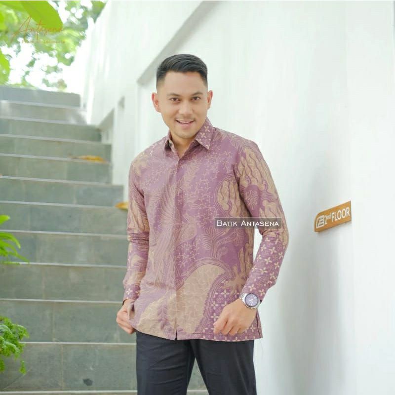 PEKSI TRUNTUM PINK Kemeja Batik Pria Slimfit Premium Lengan Panjang Bahn Katun Halus Lapis Furing