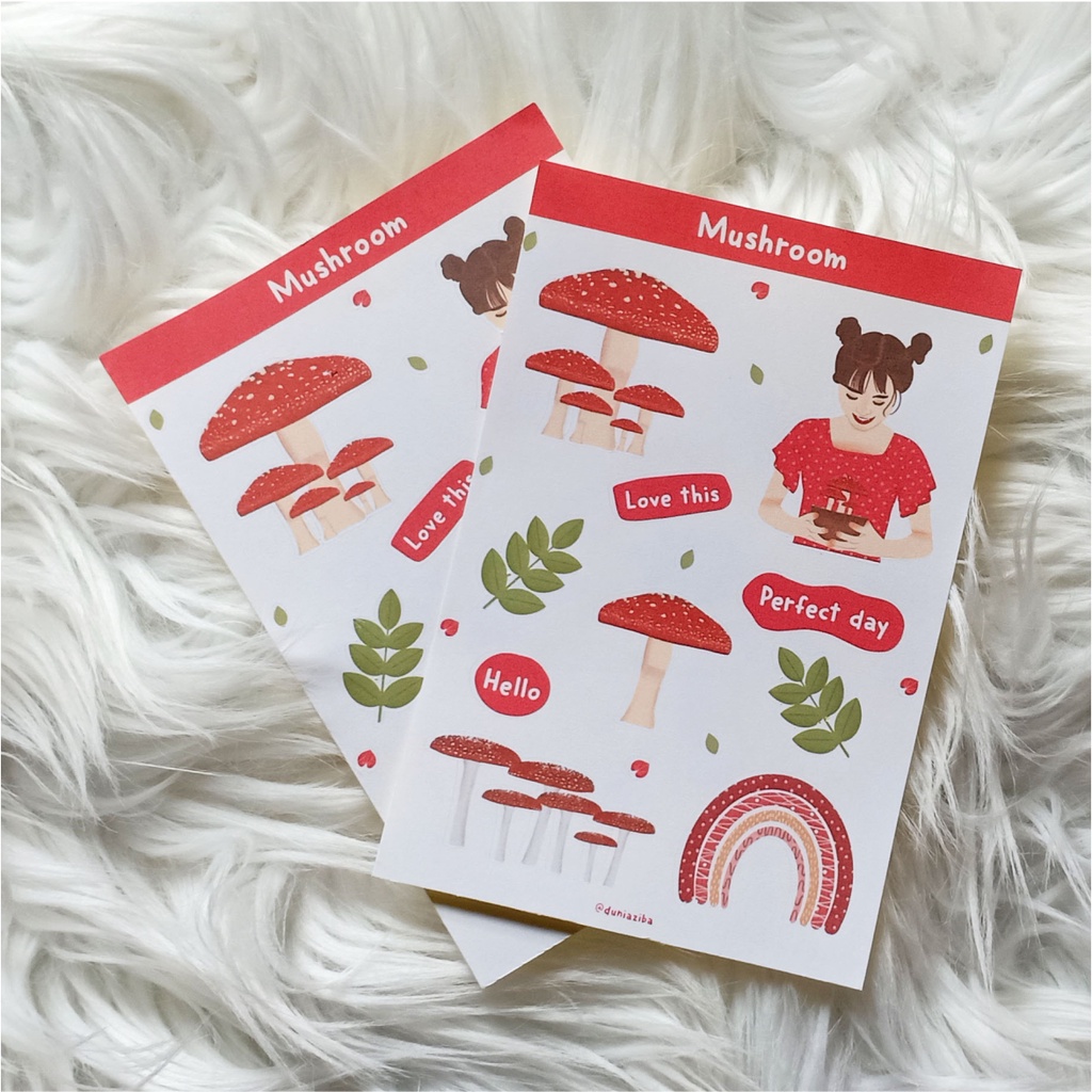 

Sticker sheet mini Kiss cut sticker mushroom untuk journal/scrapbook