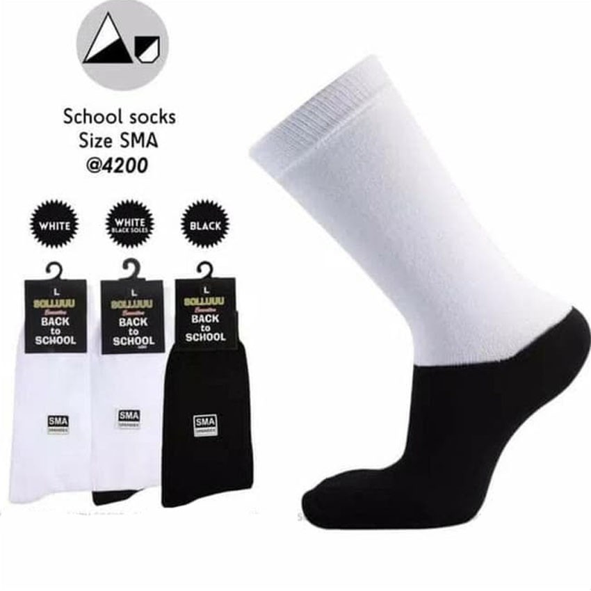 (3 PASANG) Kaos Kaki Sekolah SD, SMP, SMA Panjang Sebetis putih telapak hitam