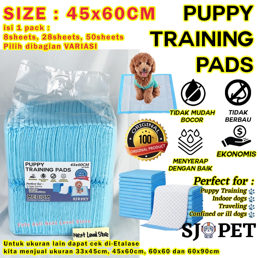 Pet Underpad Alas Tatakan Perlak Pipis Poop Anjing Kucing Hewan 45x60cm - 8 / 28 / 50 Sheets - Pilih di VARIASI