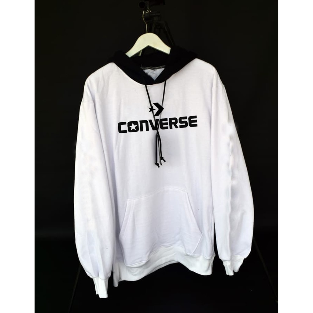JAKET HOODIE CONVERSE ALL STAR KOMBINASI PUTIH TUDUNG HITAM BIG SIZE KEREN MURAH TERBARU