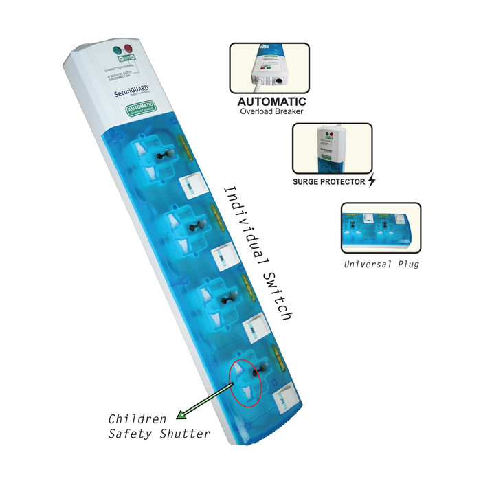 Unik Securiguard steker strip Universal TSP 4 lubang colokan listrik Berkualitas