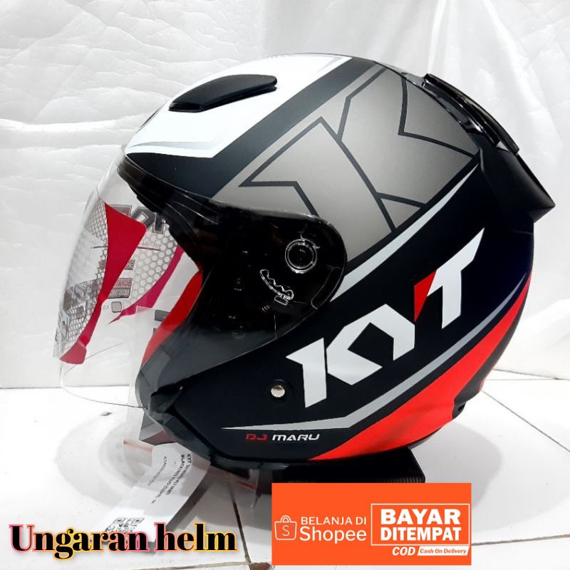 Helm KYT DJ maru motif #17 black red fluo doff