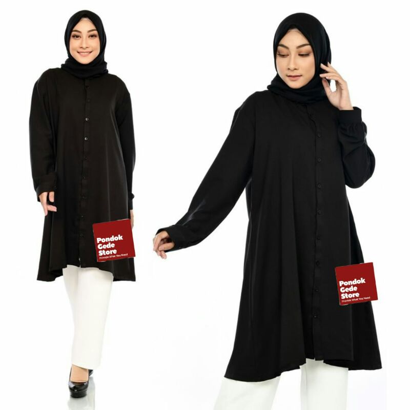 Tunik Jumbo Polos Hitam Premium Moscrepe Baju Wanita Atasan Cewek Busui friendly Hitam