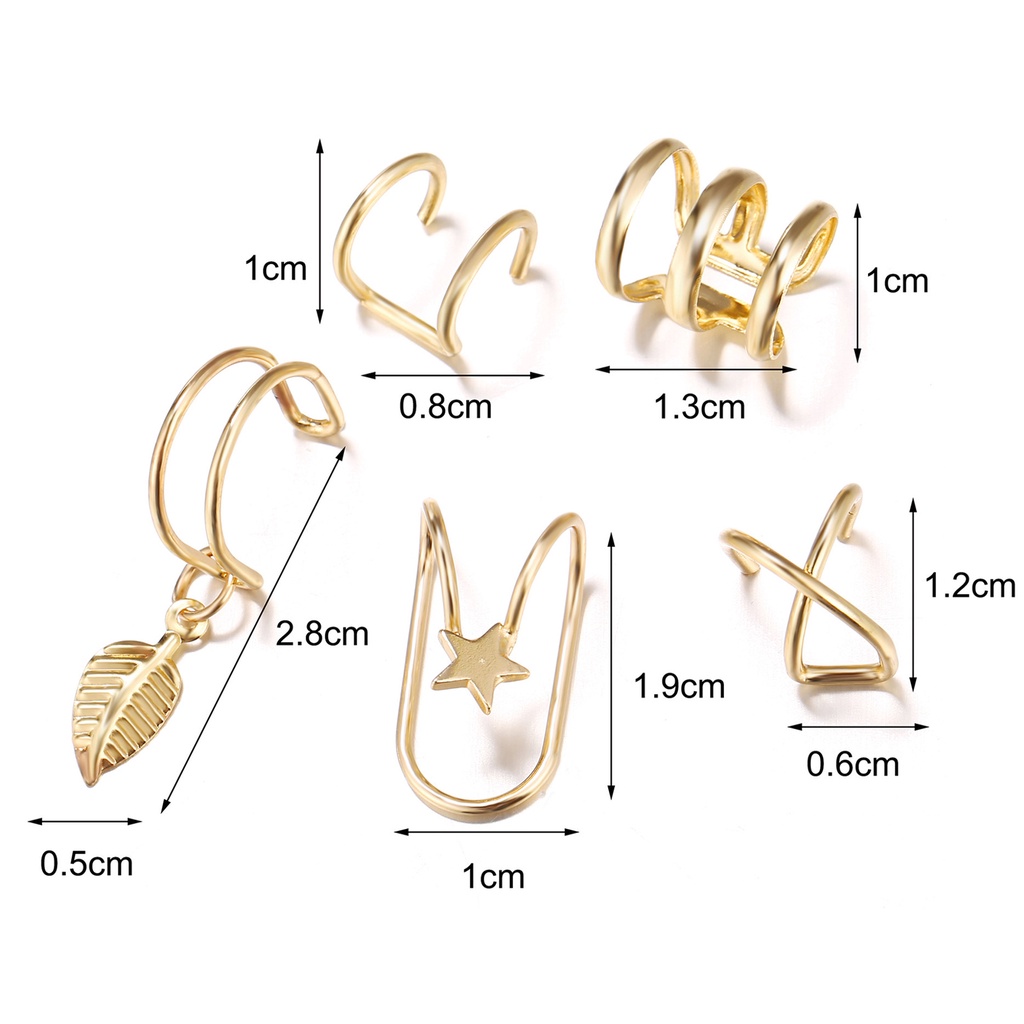 Hu Hu Hu Hu Hu Alat Bantu Pasang Kacamata♡ 5pcs / Set Anting Klip Tanpa Tindik Bentuk C Ganda Untuk Wanita