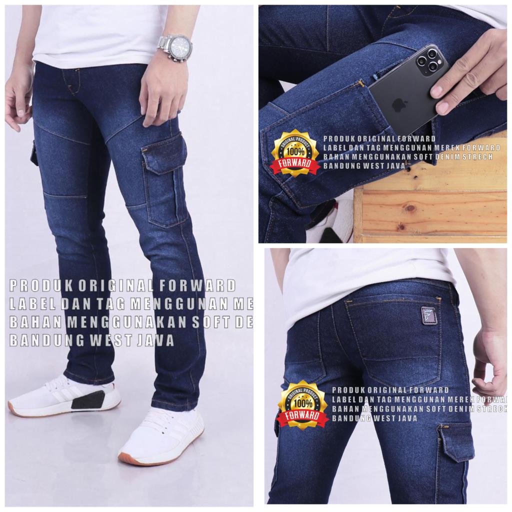 Forward System Celana Cargo Pants Pria Jeans Reguler Loose fit Standard Denim Washed Lanzclothing