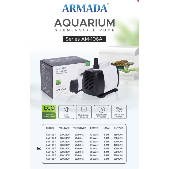 POMPA AQUARIUM CELUP WATER PUMP ARMADA AM 106 A AM-106A LOW WATT