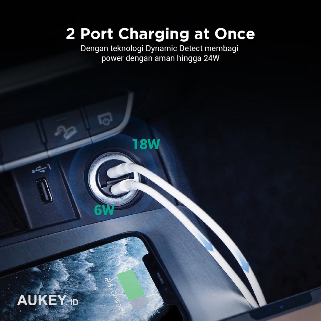 Charger Mobil Aukey CC-A4 2 Port (PD + Quick Charge) - 500593