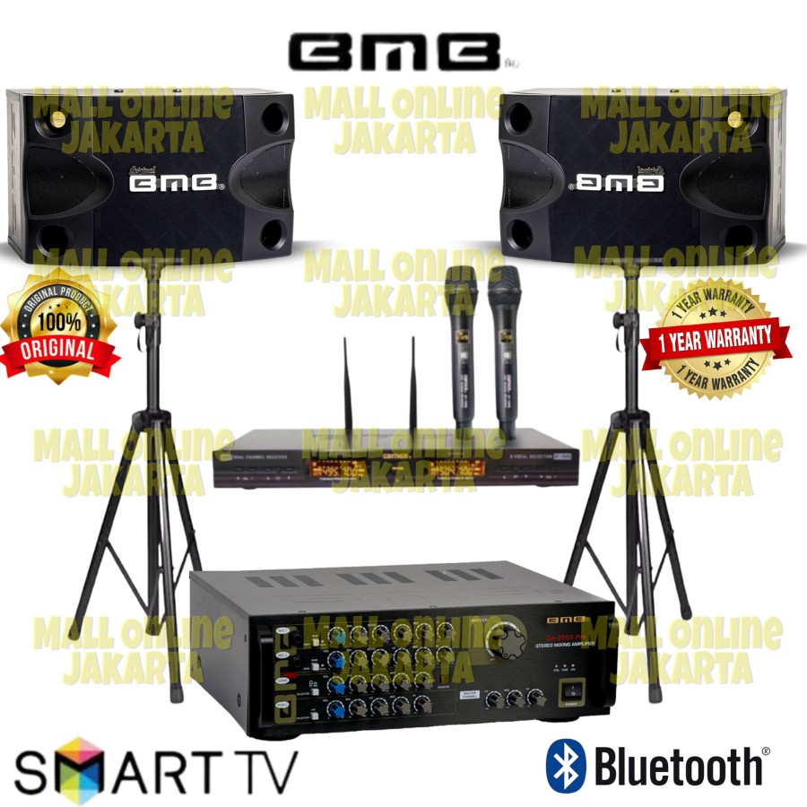 Paket karaoke bmb 8 inch Fullset Power ampli bmb mic wireless