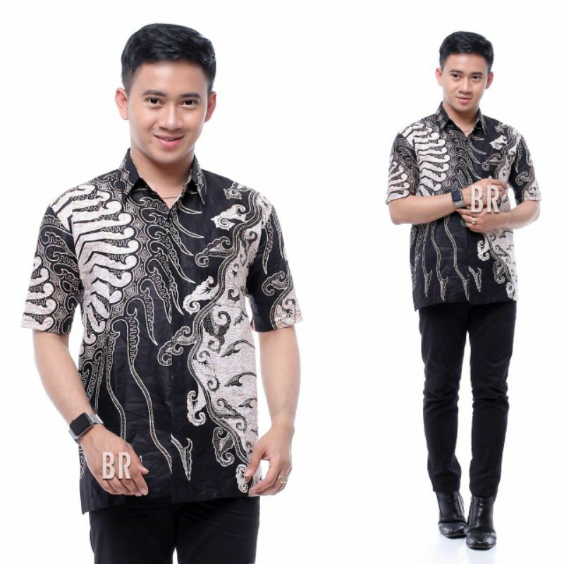 BSWART Batik HRB026 Kenongo Hem Pendek Padi Pekalongan M L XL Batik Pria MURAH Modern Grosir