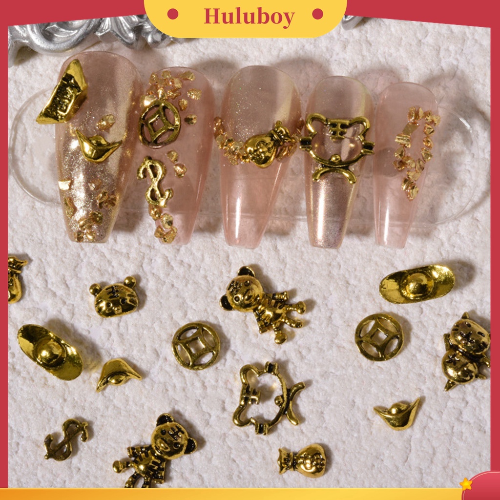 Huluboy Huluboy♡ 10 Pcs Perhiasan Kuku Portable Bahan Alloy Gaya Retro Untuk Dekorasi Manicure