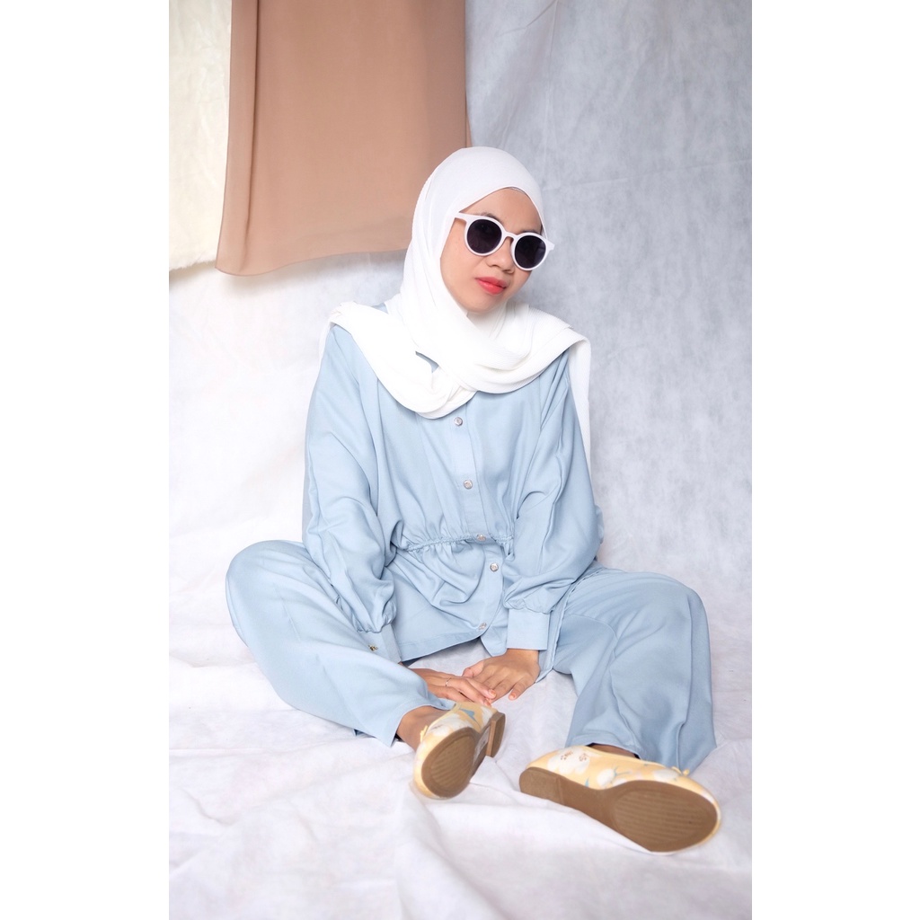 [SALE PRE-LAUNCH] Vianette Sky Blue | Setelan Celana Premium | Oneset Setcel The Esse | Shakila Twil