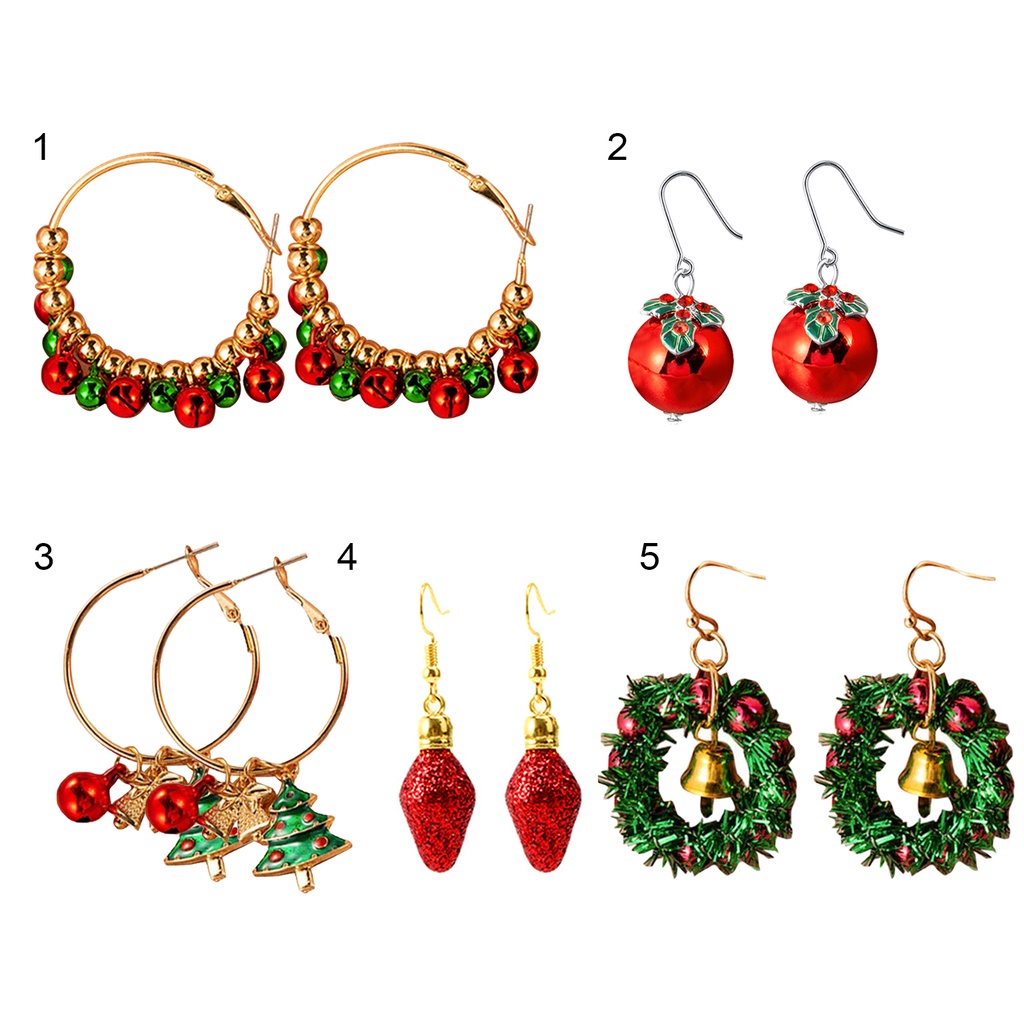 Hu Hu Hu Hu Hu Alat Bantu Pasang Kacamata♡ 1 Pasang Anting Kait Gantung Wanita Desain Pohon Natal + Bola Kecil Ringan Untuk Festival