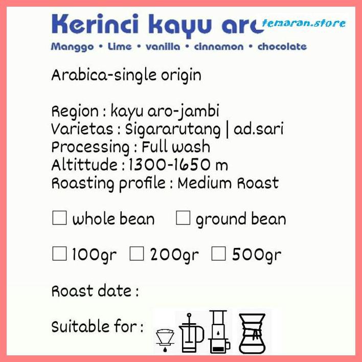 

Kopi- KERINCI KAYU ARO - 200 Gram ( Arabica Single Origin ) -Biji-Kopi.