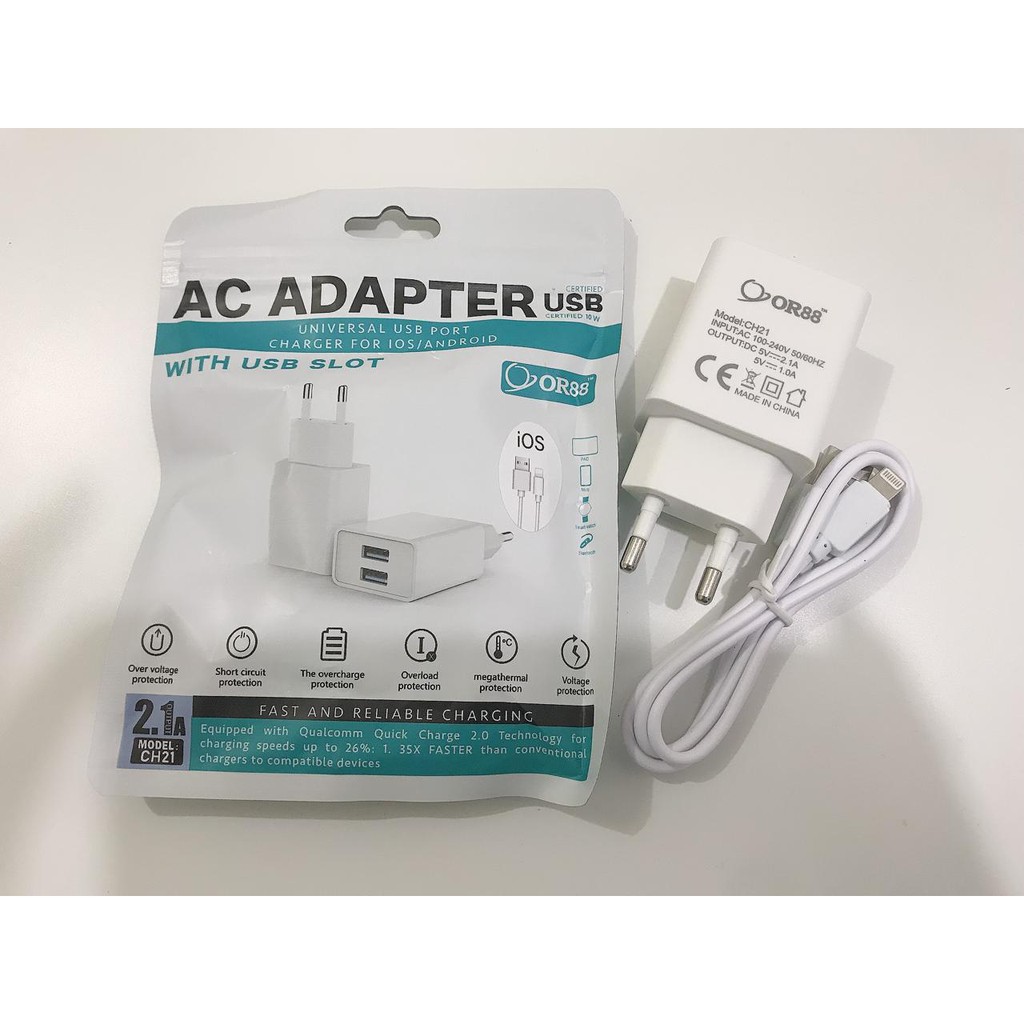 (NC) AC Adapter Universal USB Port dengan Kabel OR88 Lighting iP, Type C, Micro