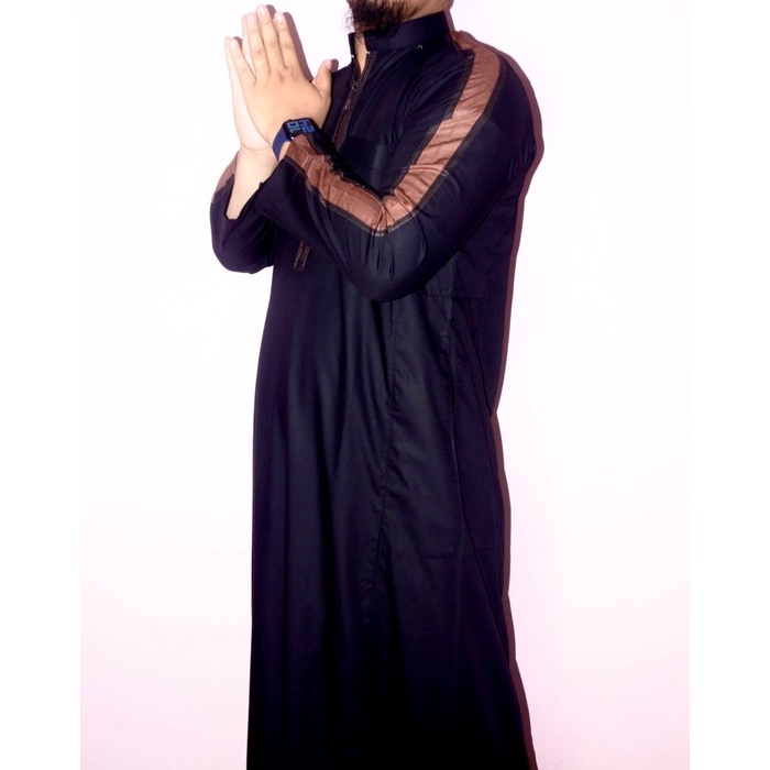 Gamis pria / Jubah pria katun import Hitam list abu - S keren