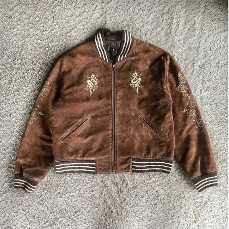 VINTAGE ESTACOT JAPAN SUKAJAN SOUVENIR DRAGON VELVET CROPTOP JACKET