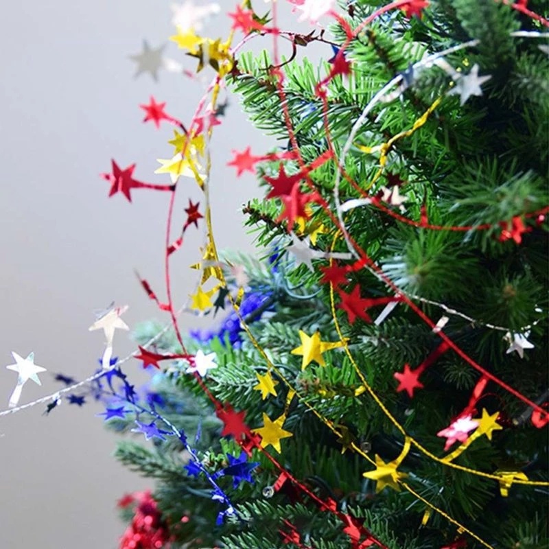 [Christmas Products]1PCS 7.5M Christmas Tree Hanging Star Pine Tinsel Stars Rattan Garland