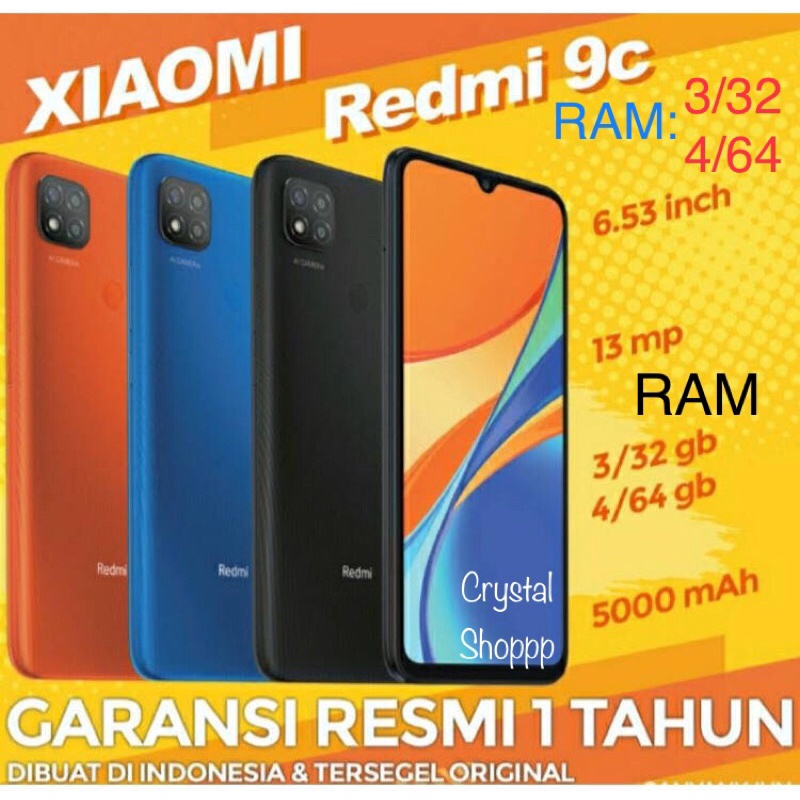 XIAOMI REDMI 9C RAM 4/64GB &amp; 3/32GB BARU GARANSI RESMI SE’INDONESIA 1TAHUN