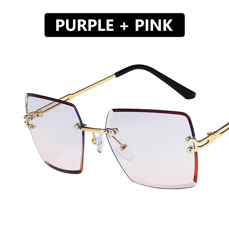 【TERSEDIA & COD】Kacamata Hitam Wanita Korea Gaya Oversized KACA MATA Frameless Cewek Sunglasses for Women-C8 PURPLE PINK