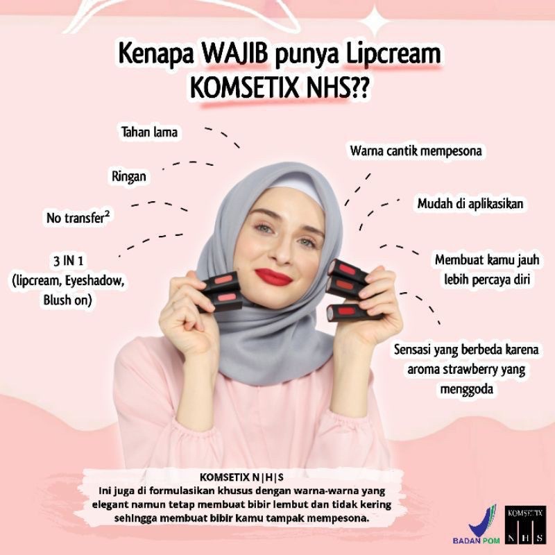 Komsetix NHS / Lipcream Matte by NHS 3in 1 / Lipcream 19 Shade Original 2.5gr