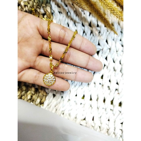 Kalung koin tmp liontin bulat permata 45cm