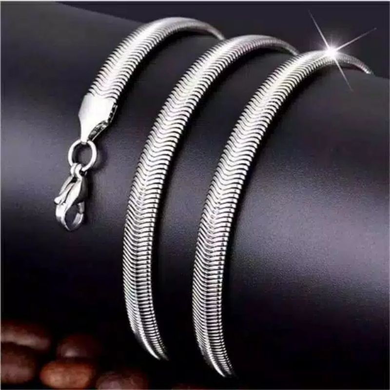 KALUNG TITANIUM MODEL ULAR MINYAK kecil WARNA SILVER 3mm FASHION PRIA WANITA STAINLESS STEEL 316L