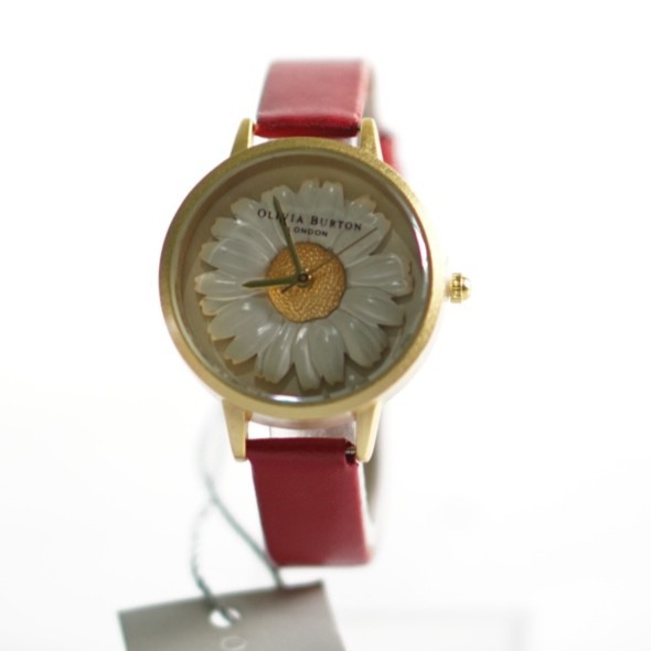 BAJ JAM TANGAN GROSIR TERMURAH OLIVIA BURTON 3 DIMENSI ROMAWI BUNGA // OB005 , MERAH