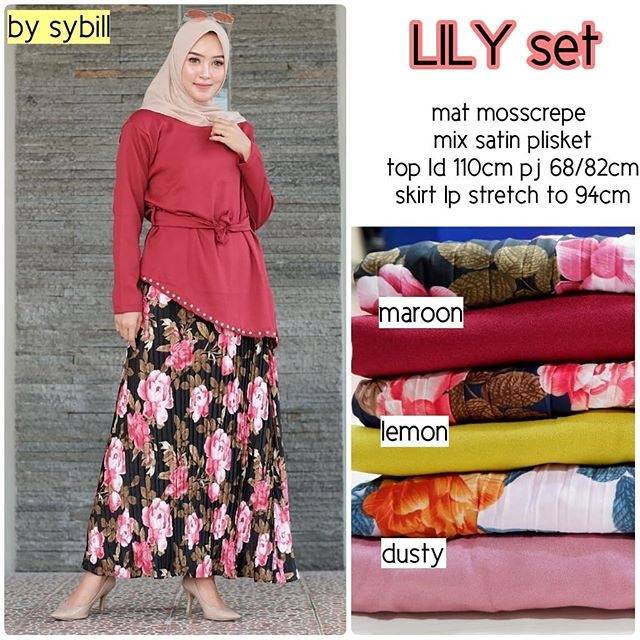 Lily Setelan Blouse Moscrepe Asimetris & Rok Satin Plisket