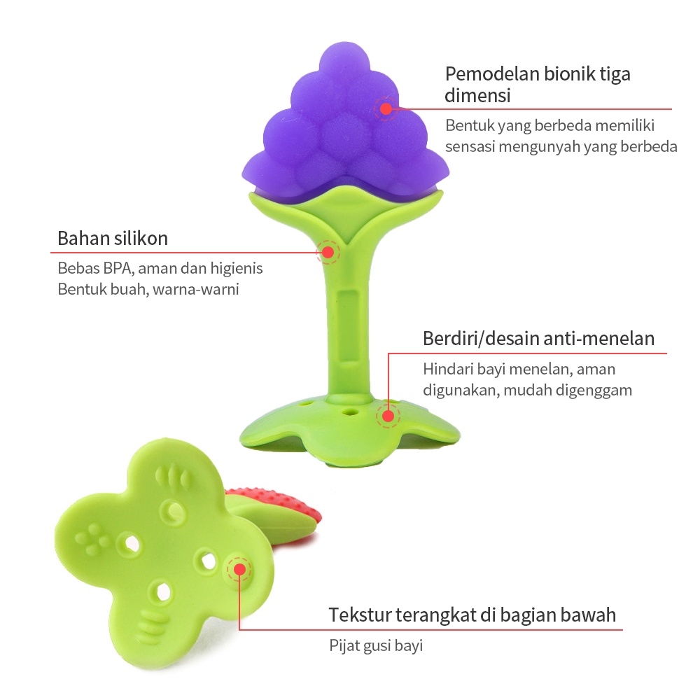 Halobaby Mainan gigitan bayi bahan silikon teether buah untuk bayi