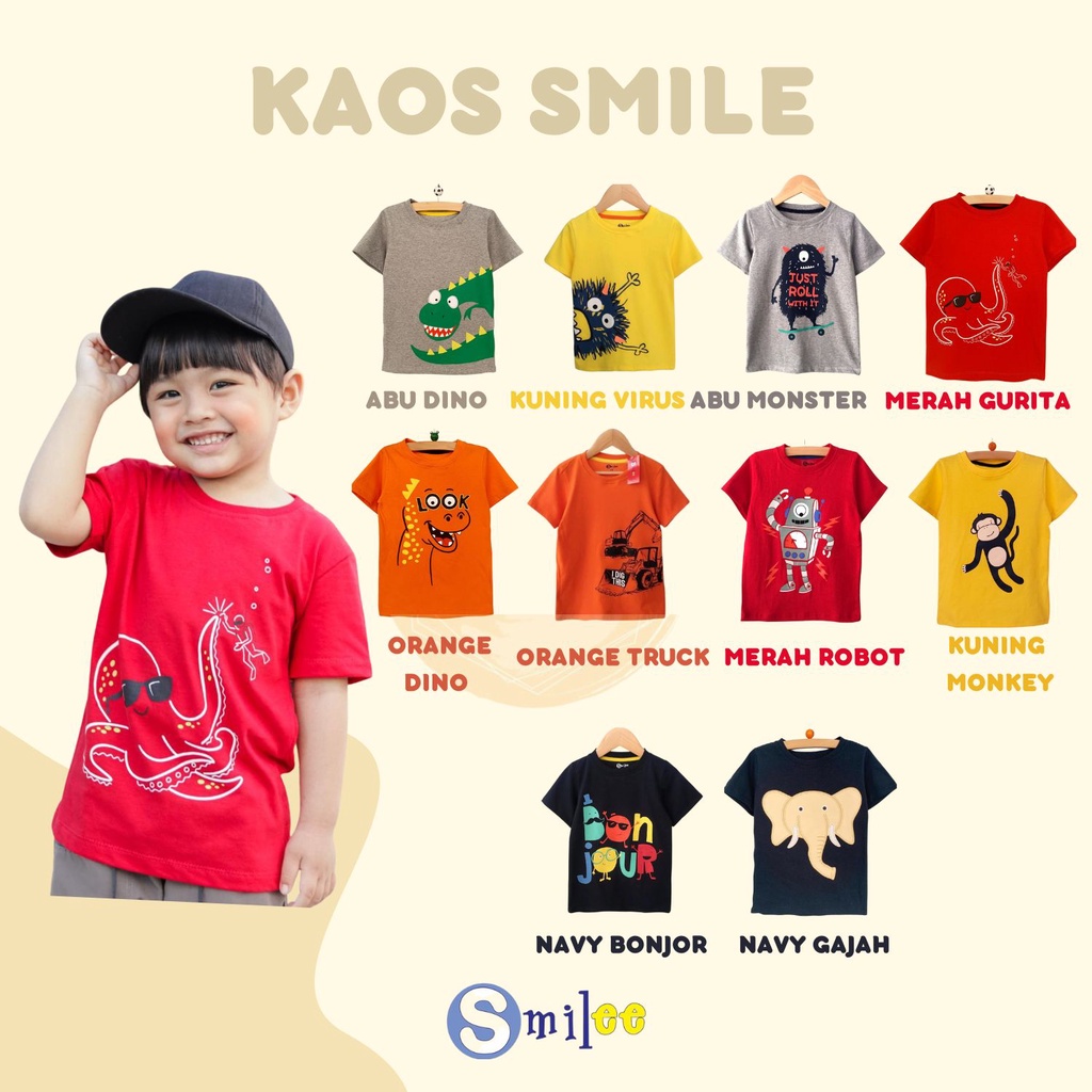 Kaos Anak Cowok Smilee Murah Size 1-5 Th