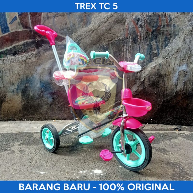 Sepeda Anak Roda 3 Tiga Tricycle TREX Sandaran Jagaan Dorongan Musik Lampu Ban Karet Murah