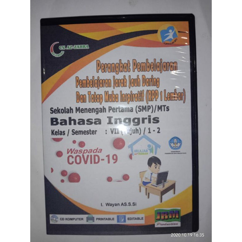 RPP 1 Lembar SMP/RPP DARING SMP Bahasa Inggris VII K-13 Revisi 2020