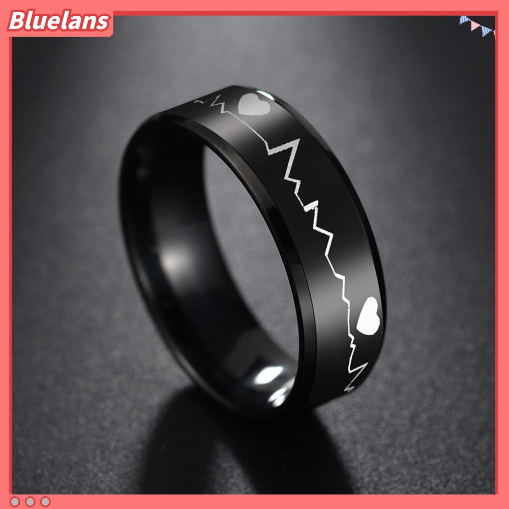 Bluelans Fashion Men ECG Heartbeat Band Finger Ring Party Club Jewelry Birthday Gift