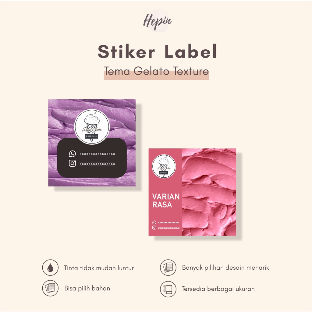 

cetak stiker label produk makanan tema GELATO TEXTURE/stiker murah